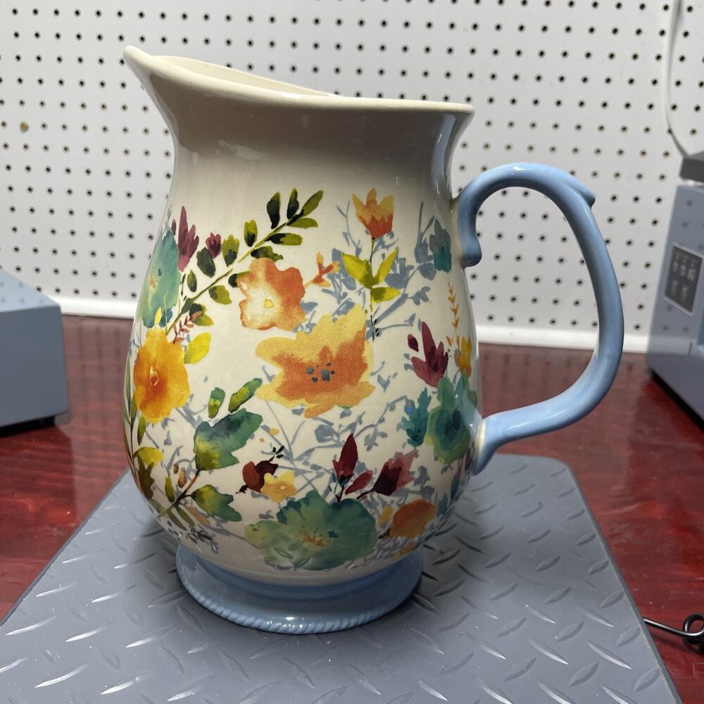 The Pioneer Woman Large Serving Pitcher Willow Vase 3.2 QT Floral Stoneware Gift